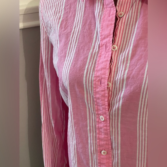 Talbots Pink & White Stripe Button Down Blouse - Picture 3 of 10
